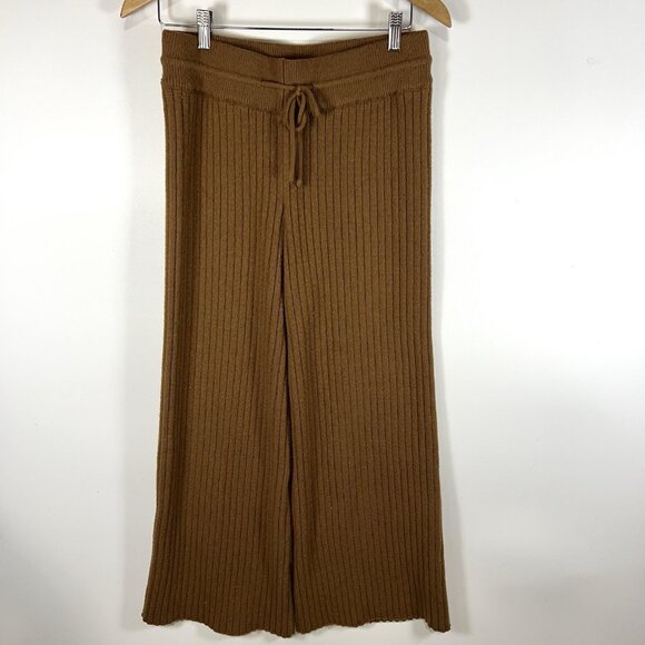 Zara Chunky Knit Ribbed Pants Drawstring Brown Women’s Size Medium Boho Comfy - Picture 1 of 7